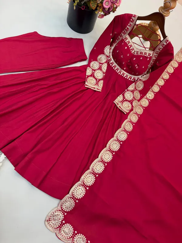 Maroon_Silk_Satin_Flared_Embroidered_Anarkali_Suit_Set_For_Women
