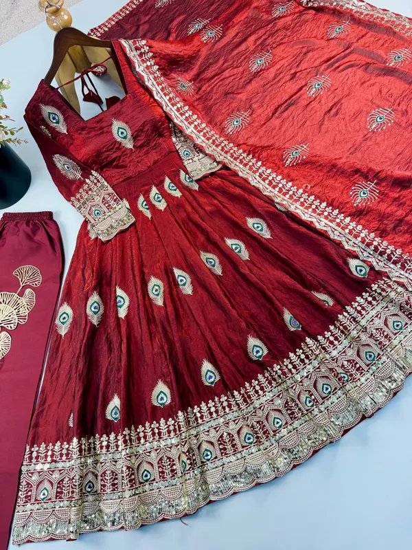 Maroon_Satin_Silk_Flared_Embroidered_Anarkali_Suit_Set_For_Women