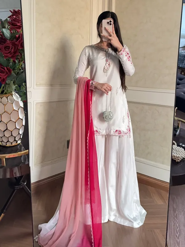 White_Silk_Satin_Embroidered_Kurta_Sharara_Set_For_Women