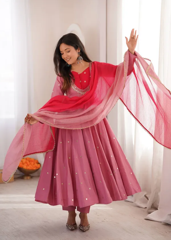 Pink_Silk_Satin_Embellished_Flared_Anarkali_Suit_Set_For_Women