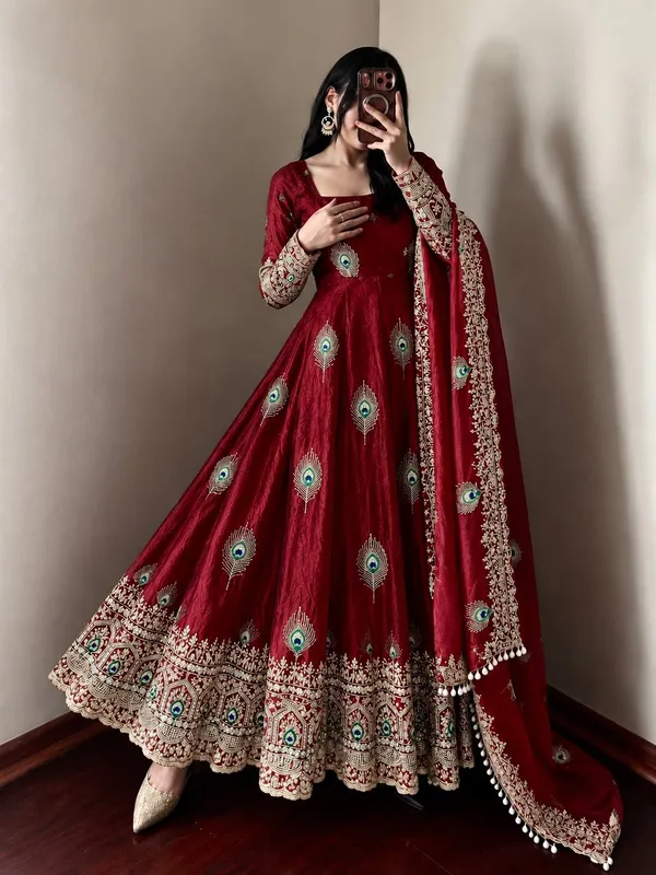 Maroon_Satin_Silk_Flared_Embroidered_Anarkali_Suit_Set_For_Women