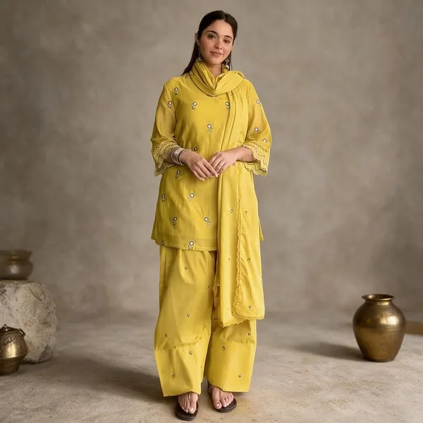 Yellow_Mul_Chanderi_Straight_Embroidered_Kurta_Set_For_Women