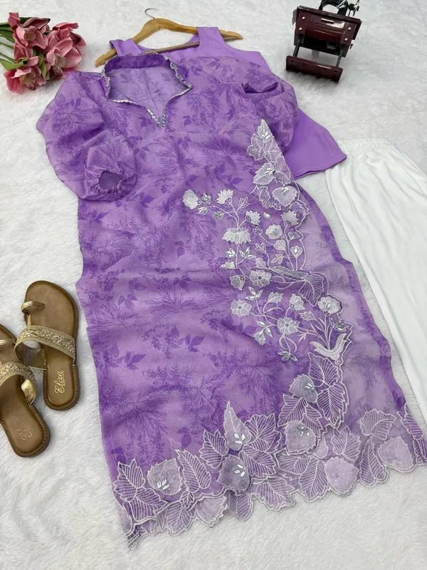 Purple_Organza_Flared_Floral_Print_Kurta_Set_For_Women