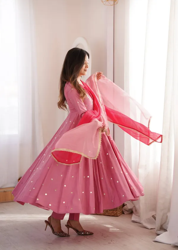 Pink_Silk_Satin_Embellished_Flared_Anarkali_Suit_Set_For_Women