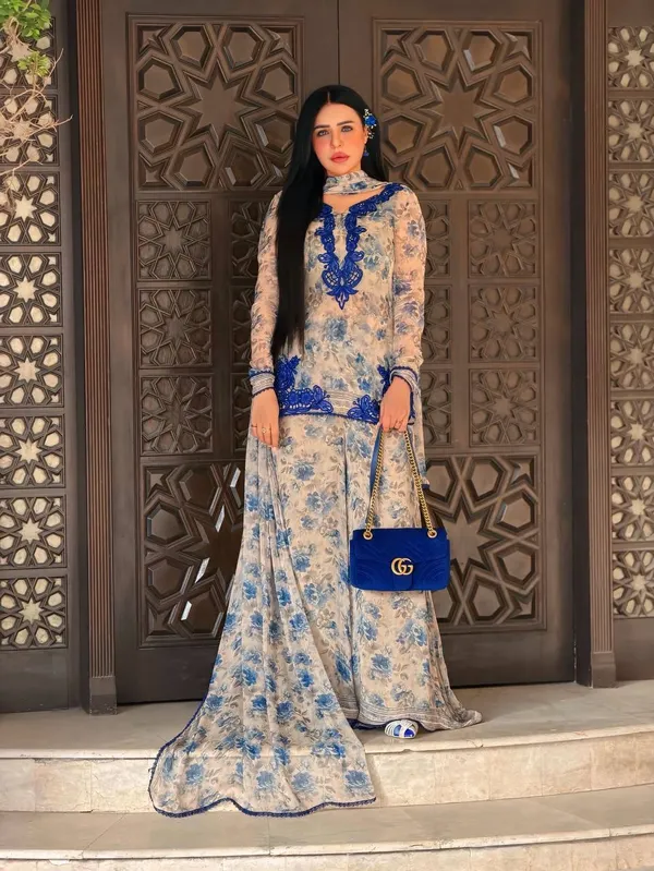 Blue_Georgette_Floral_Print_Kurta_Palazzo_Dupatta_Set_For_Women