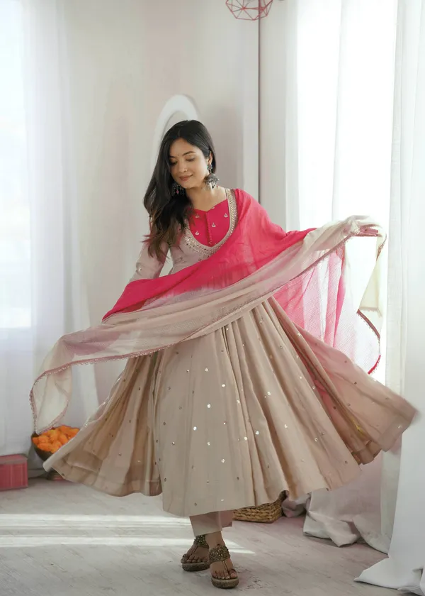 Beige_Silk_Satin_Flared_Embellished_Ankarali_Set_For_Women