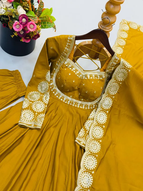 Mustard_Silk_Satin_Embroidered_Flared_Anarkali_Suit_Set_For_Women