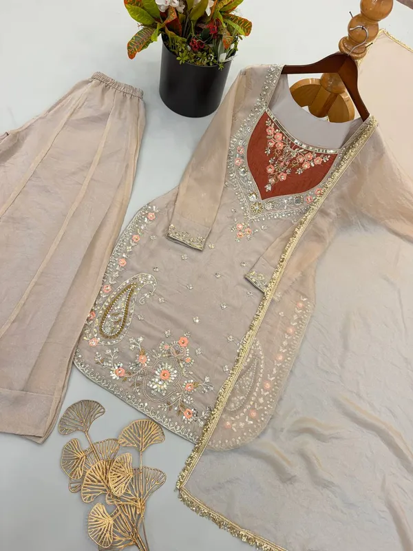 Beige_Satin_Silk_Straight_Embroidered_Suit_Set_For_Women