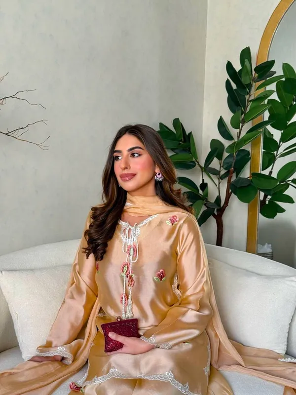 Peach_Satin_Silk_Floral_Embroidered_Kurta_Pant_Dupatta_Set_For_Women