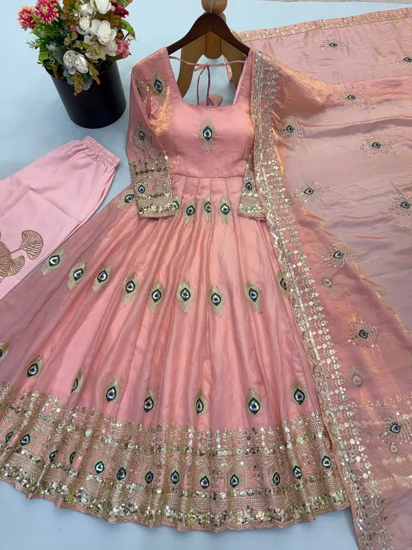 Peach_Satin_Silk_Flared_Embroidered_Anarkali_Suit_Set_For_Women