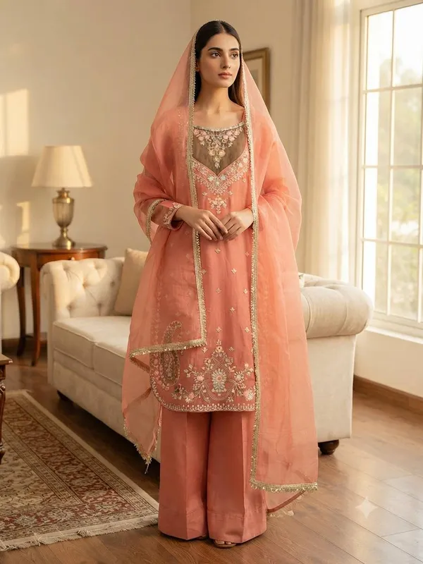 Peach_Satin_Silk_Straight_Embroidered_Suit_Set_For_Women
