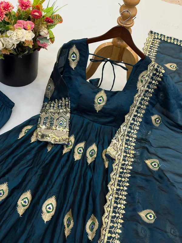 Peacock_Blue_Satin_Silk_Flared_Anarkali_Suit_Set_For_Women