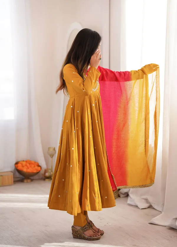 Mustard_Silk_Satin_Flared_Embellished_Anarkali_Suit_Set_For_Women