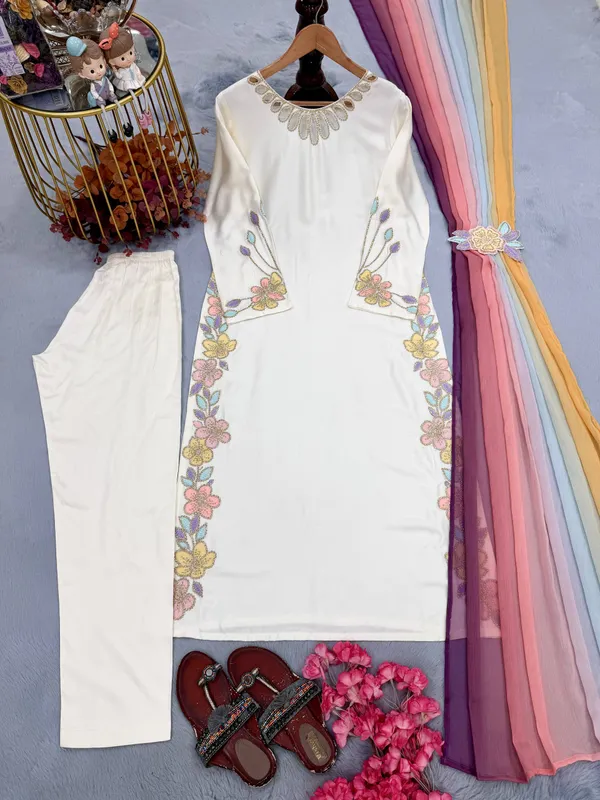 Off_White_Satin_Embroidered_Straight_Kurta_Pant_Dupatta_Set_For_Women