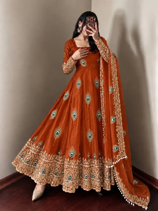 Rust_Satin_Silk_Flared_Embroidered_Anarkali_Suit_Set_For_Women