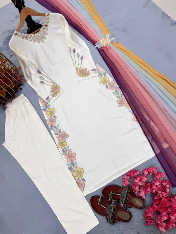 Off_White_Satin_Embroidered_Straight_Kurta_Pant_Dupatta_Set_For_Women