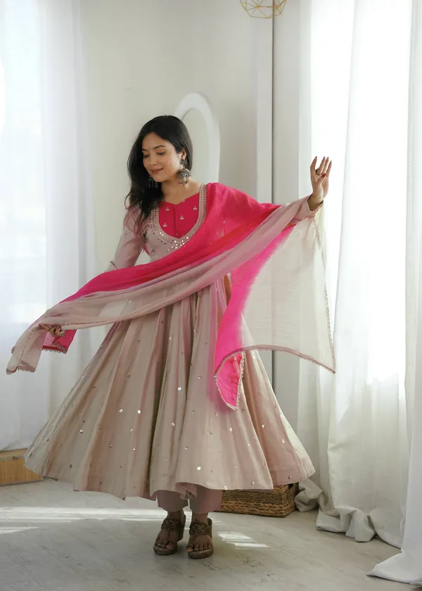 Beige_Silk_Satin_Flared_Embellished_Ankarali_Set_For_Women