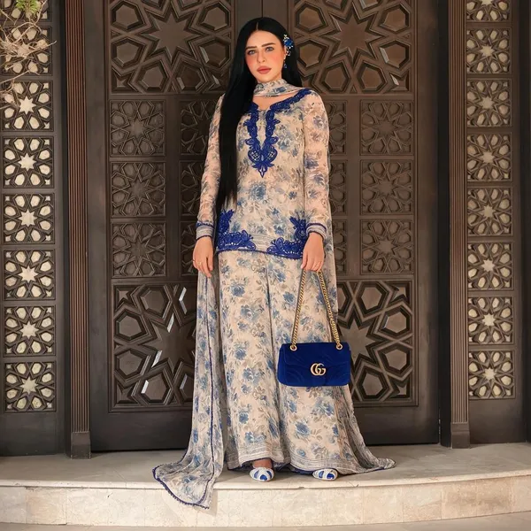 Blue_Georgette_Floral_Print_Kurta_Palazzo_Dupatta_Set_For_Women