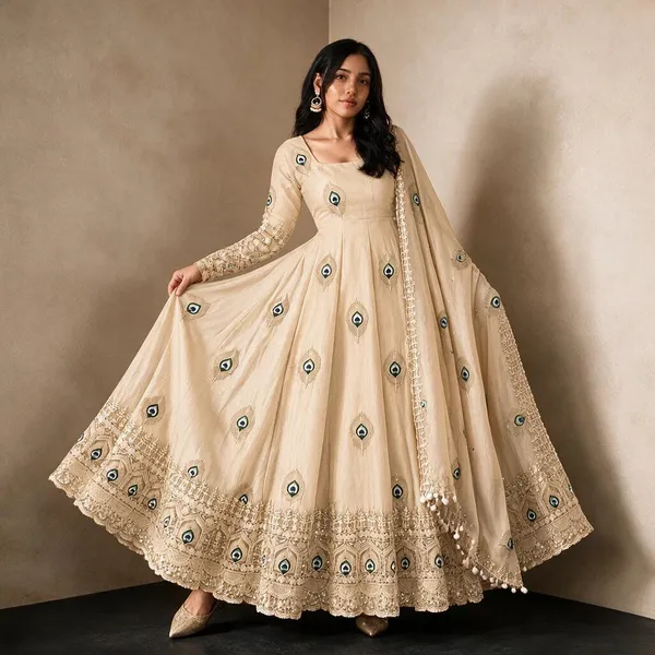 Cream_Satin_Silk_Flared_Embroidered_Anarkali_Suit_Set_For_Women