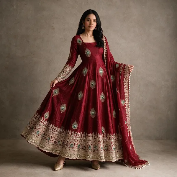 Maroon_Satin_Silk_Flared_Embroidered_Anarkali_Suit_Set_For_Women