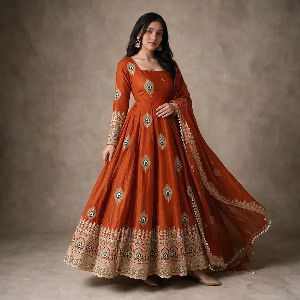 Rust_Satin_Silk_Flared_Embroidered_Anarkali_Suit_Set_For_Women