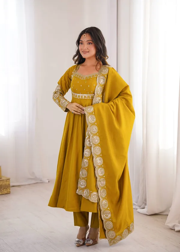Mustard_Silk_Satin_Embroidered_Flared_Anarkali_Suit_Set_For_Women