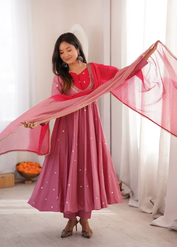 Pink_Silk_Satin_Embellished_Flared_Anarkali_Suit_Set_For_Women