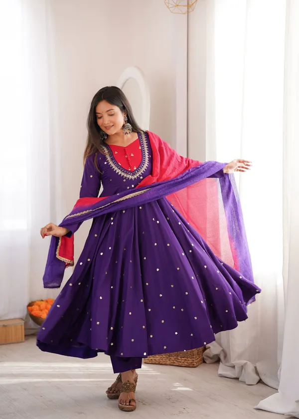 Purple_Silk_Satin_Flared_Embellished_Anarkali_Suit_Set_For_Women