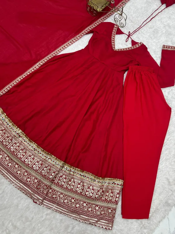 Red_Silk_Satin_Embroidered_Flared_Anarkali_Suit_Set_For_Women