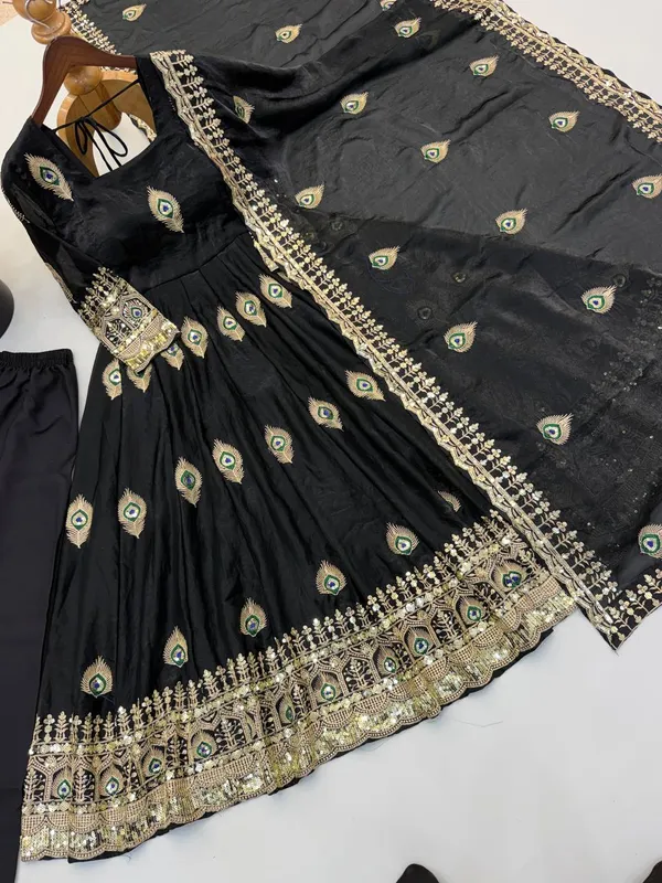 Black_Satin_Silk_Flared_Embroidered_Anarkali_Suit_Set_For_Women