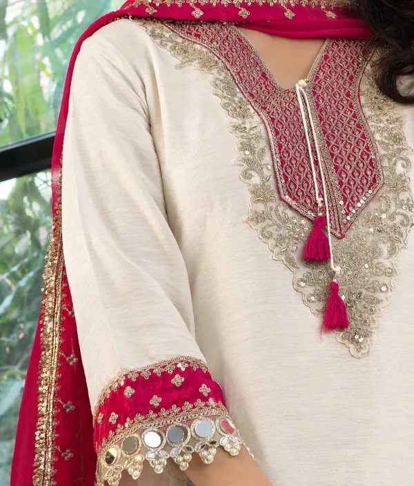 White_And_Pink_Silk_Satin_Straight_Embroidered_Kurta_Set_For_Women