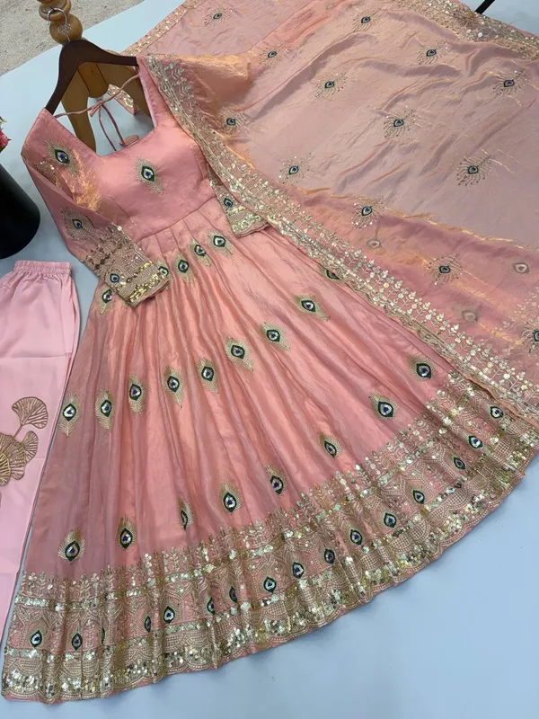 Peach_Satin_Silk_Flared_Embroidered_Anarkali_Suit_Set_For_Women