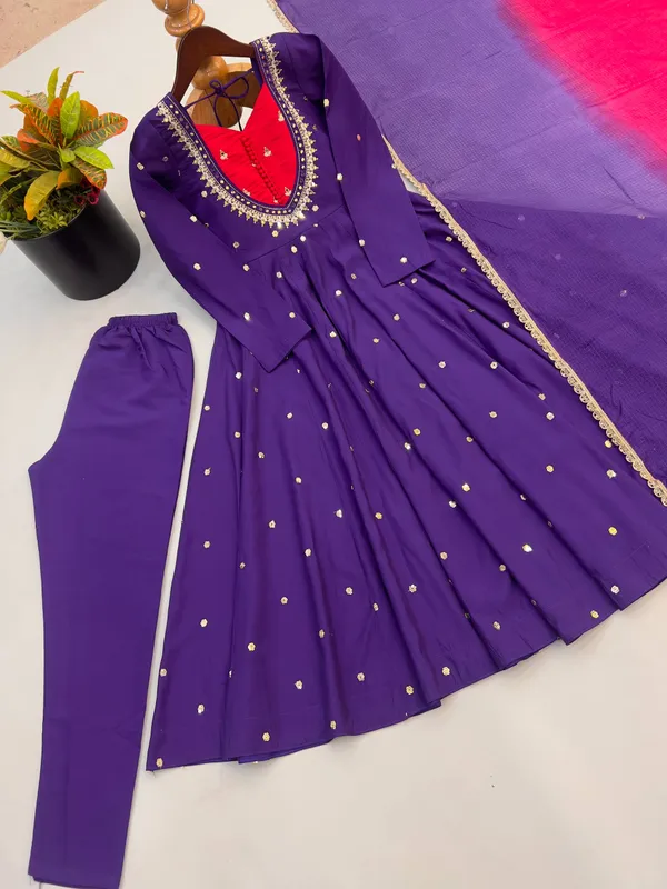 Purple_Silk_Satin_Flared_Embellished_Anarkali_Suit_Set_For_Women