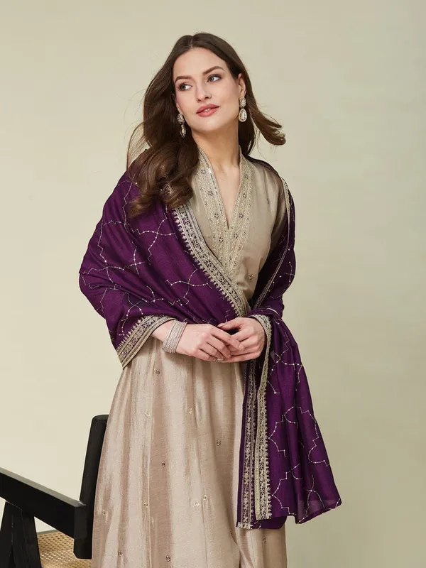 Beige_Cotton_Blend_Embroidered_Flared_Anarkali_Suit_Set_For_Women