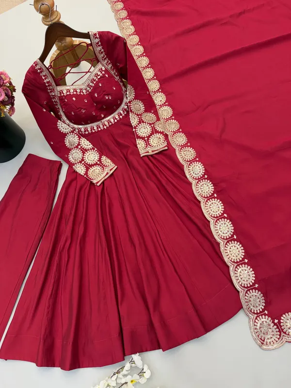 Maroon_Silk_Satin_Flared_Embroidered_Anarkali_Suit_Set_For_Women