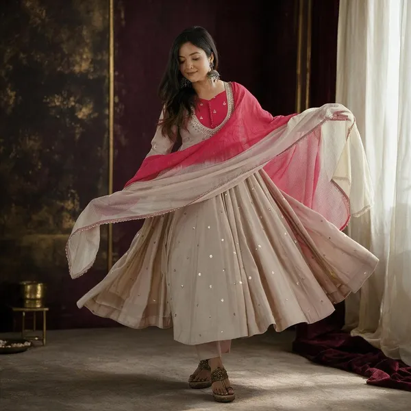 Beige_Silk_Satin_Flared_Embellished_Ankarali_Set_For_Women