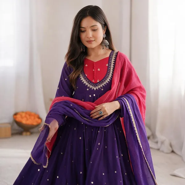Purple_Silk_Satin_Flared_Embellished_Anarkali_Suit_Set_For_Women