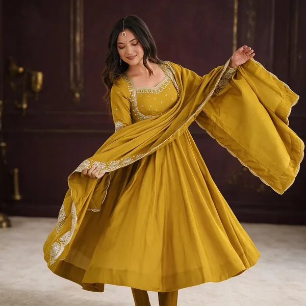 Mustard_Silk_Satin_Embroidered_Flared_Anarkali_Suit_Set_For_Women