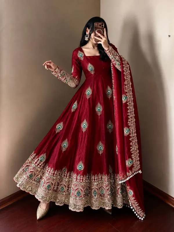 Maroon_Satin_Silk_Flared_Embroidered_Anarkali_Suit_Set_For_Women
