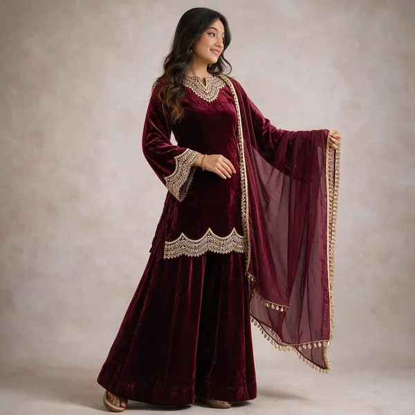 Purple_Satin_Silk_Straight_Embellished_Sharara_Suit_Set_For_Women