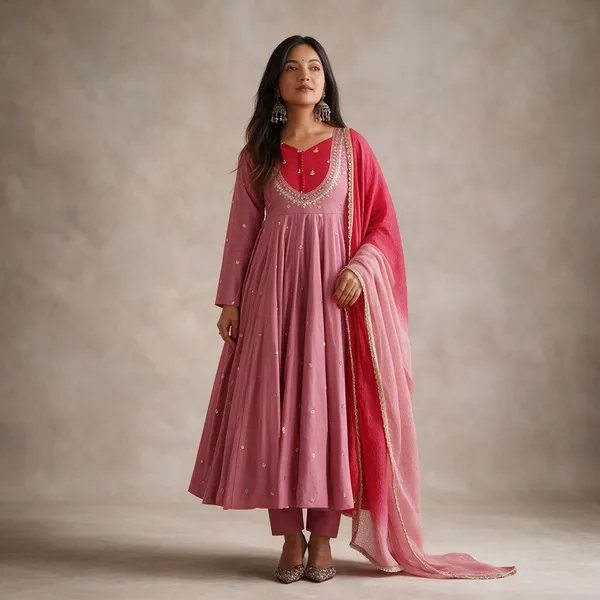 Pink_Silk_Satin_Embellished_Flared_Anarkali_Suit_Set_For_Women