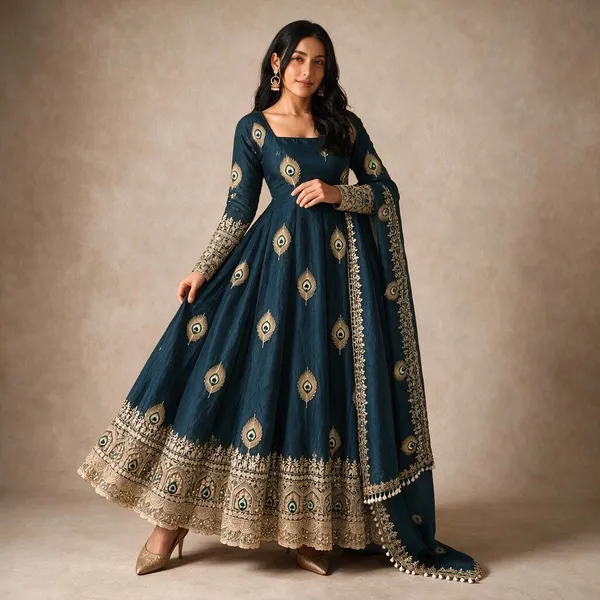 Peacock_Blue_Satin_Silk_Flared_Anarkali_Suit_Set_For_Women