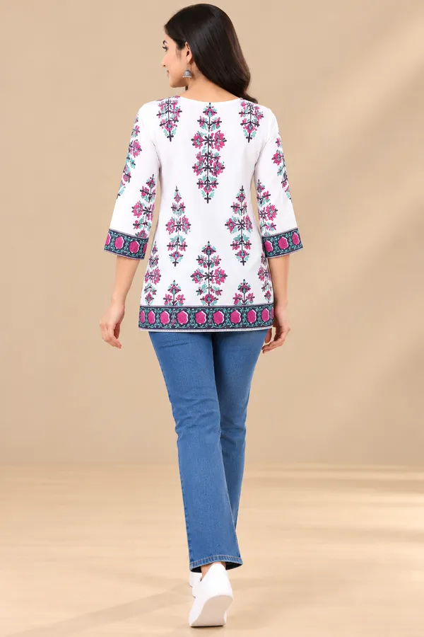 White_Floral_Print_Straight_Kurti_For_Women