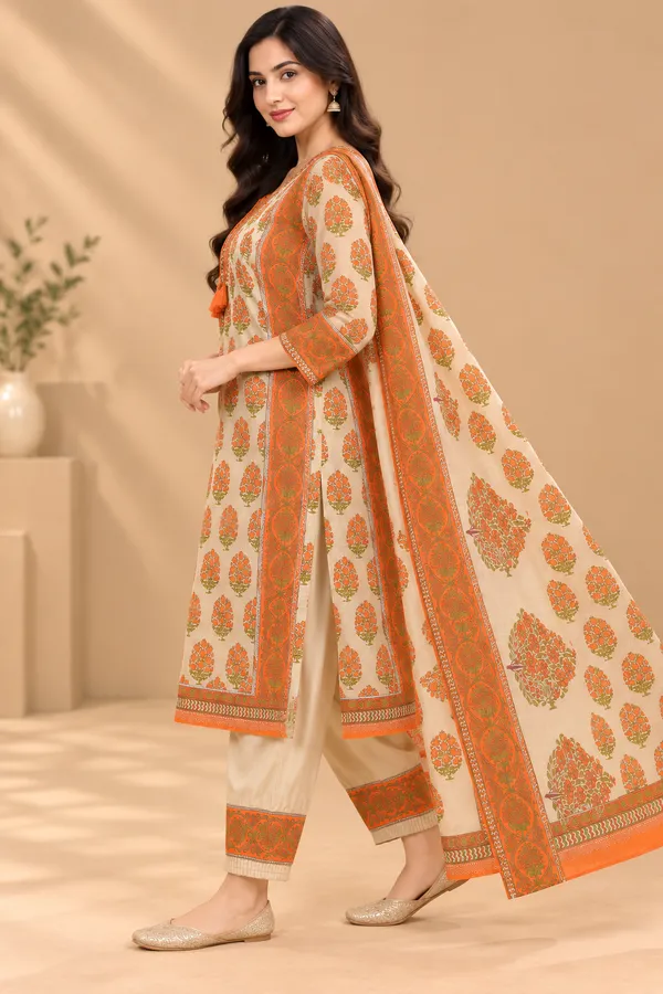 Orange_Printed_Straight_Kurta_Set_For_Women