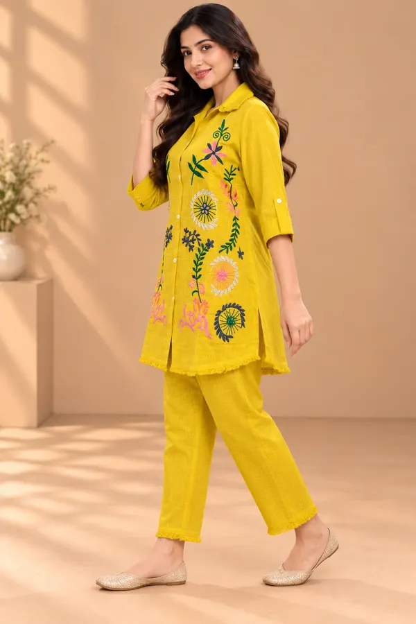 Yellow_Embroidered_Straight_Co-Ord_Set_For_Women