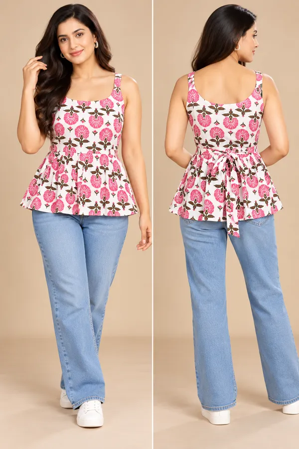 Multicolor_Printed_Sleeveless_Peplum_Top_For_Women