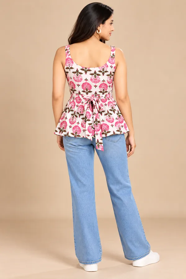 Multicolor_Printed_Sleeveless_Peplum_Top_For_Women