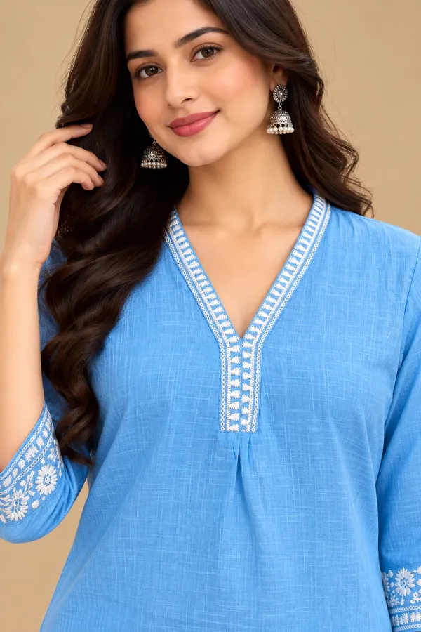 Blue_Embroidered_Straight_Co-Ord_Set_For_Women