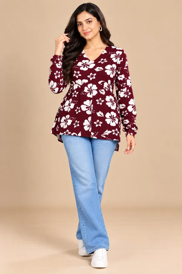Maroon_Floral_Peplum_Top_For_Women