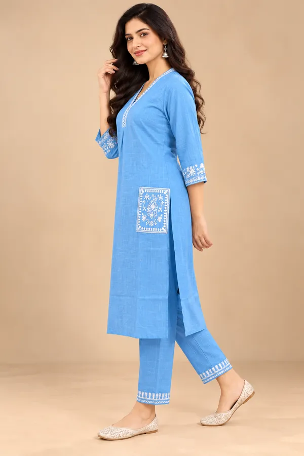 Blue_Embroidered_Straight_Co-Ord_Set_For_Women